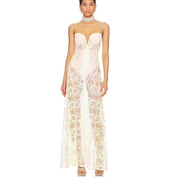 For Love & Lemons - “Blossom” Lace Maxi Dress - NWT, SZ S, Multi Color - Picture 1 of 16